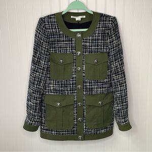 Veronica Beard Fielding Dickey Jacket Mixed Media Cotton Blend Coat Size 8 Green